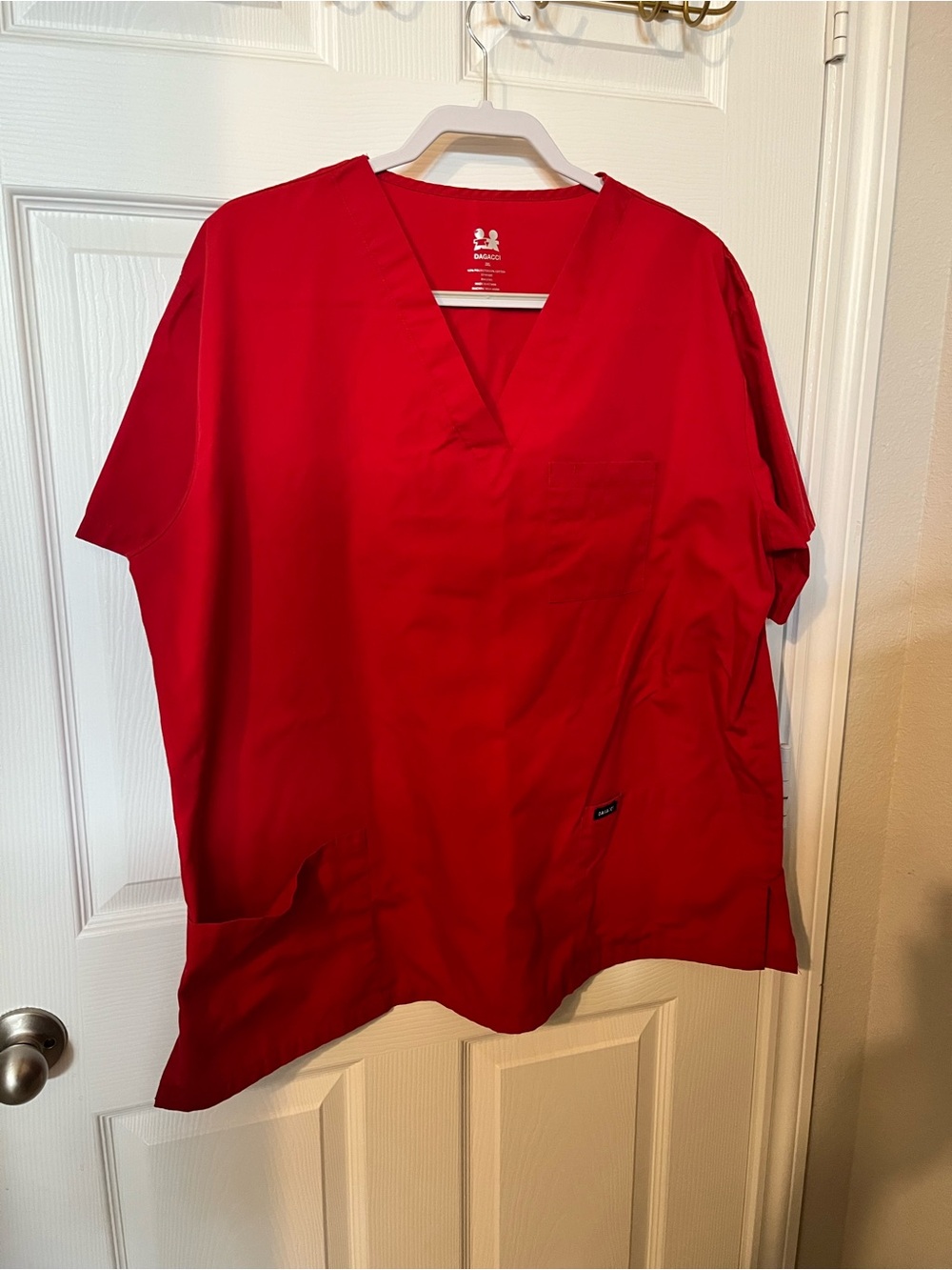 Unisex Red V-Neck Scrub Top - Short Sleeve